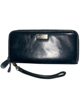 Borgasets Dark Blue Soft Blue Genuine Leather Double Zip-Around Wallet